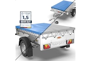 ‎TARPOFIX Tarpofix® Anhänger Plane 210 x 115 cm inkl. Planenseil | Anhängerplane Flachplane aus PVC PLANENMATERIAL | Verstärkte Böckmann Anhänger Plane für 750kg PKW Hänger | Abdeckplane Anhänger Abdeckung Blau