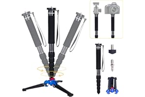 Carbon Fiber Monopod, Moman C60 6-Section Camera Monopods with Removable Base, 165cm Max Height 5kg Max Payload, 1/4” & 3/8” Screw Mount for DSLR Mirrorless DV, Carbon-Fiber-Monopod-DSLR-Camera