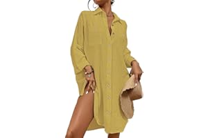Bsubseach Femme Chemise de Plage Robe Bikini Cover Up Cache Maillot de Bain Pareo Plage Chemisiers Été Manches Longues Outwear