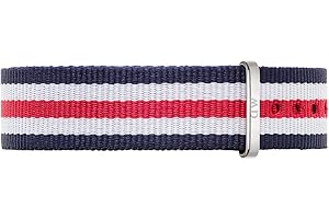 Daniel Wellington Classic Canterbury Cinturino Unisex Adulto, 18mm, in NATO, Blu/Bianco/Rosso/Argento