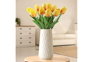 ‎COPOTEA Keramik Vase Weiß für Heimdekoration, 20 cm Moderne Flower Blumenvase, 8 in Kunst-Textur Vasen Deko, Tafelaufsätze, Eingangsregal, Wohnzimmer, Tischdekoration