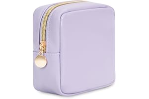 WANDERING NATURE Neceser Maquillaje Mujer Pequeña Portátil Mini Neceser de Cosméticos con Bolsillos Incorporado Bolsa de Cuero Vegano, Morado Patente Pendiente