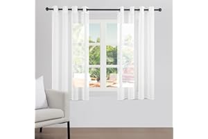 ‎TOPFINEL Topfinel Gardinen Vorhang mit Ösen, Vorhänge Wohnzimmer Modern, Gardine Haltransparent 160 cm Hoch, Gardienen Schals 140 cm Lang, Ösenvorhänge 2er Set, Fertiggardinen Weiß mit Metallösen