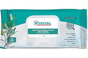 WYRITOL - Lingettes Désinfectantes Multi-Usages - Actives contre Bactéries & Virus - Sans Rinçage - Parfum Niaouli - Étui Refermable de 50 Lingettes
