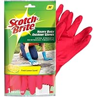 Scotch-Brite Heavy Duty Gloves (with Fresh lemon scent & inner cotton lining for comfort) Medium, Red