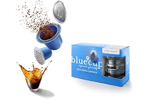 Bluecup Återanvändbara Nespresso Kapslar Startkit — Påfyllningsbara Kaffekapslar för Nespresso Original Line, 25% Mer Kaffe för Fylligare Espresso (2 Kapslar, 100 Folielock, Kapselförslutare, Mått)
