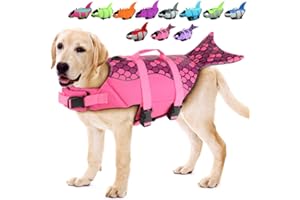 EMUST, Giubbotto di salvataggio per cani grande, motivo sirena, regolabile, con maniglia di salvataggio, per nuotare e stare a galla, per cani di taglia piccola, media e grande, XL