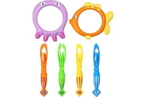RAYNEAY Diving Ring Toys for Pool, 6 Pack Kids Dive Rings Octopus Swimming Toys, Underwater Pool Training Diving Game Sinkers Stick for Swimming Pool Summer Water Party