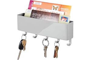 mDesign porte courrier mural et porte clé mural en plastique – porte lettres innovant pour votre courrier et vos clefs – porte lettre et clef pratique pour l'entrée ou la cuisine – gris