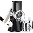 Ancevsk Rotary Cheese Grater with Handle, Manual Speed Round Cheese Shredder with Strong Suction Base, Easy to Use Potato Hashbrown Shredder with 3 Replaceable Stainless Steel Drum Blades (Black)