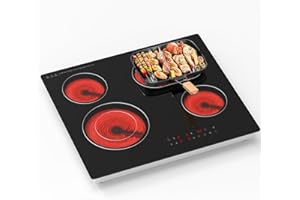 Argyolas 4 Zone Ceramic Hob 6700W, Built-in Electric Cooktop, Infrared Heating, Touch Control, 230V, Universal Pan Compatibility, Enhanced Safety Features, Dual Expandable Burner – Black Glass Surface
