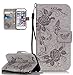 Produktbild Roreikes Apple iphone 6 Hülle, iphone 6S Case (4.7 Zoll), Muster PU Leder Handyhülle Flip Wallet Cover Blume Schmetterling Pattern Hülle Bookstyle Tasche mit Strap Portable Carrying Schutz Cases Etui Lederhülle Handytasche mit Magnetic Closure Stand ID Card Slots Pouch Soft Silikon für Apple iphone 6 / iphone 6S (4.7 Zoll) (Grau)