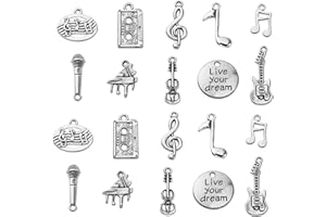 Ornazy 100 pcs 10 Styles Tibetan Music Charms Antique Silver Piano Guitar Musical Note Charms Vintage Musical Instrument Charms for Jewellery Making