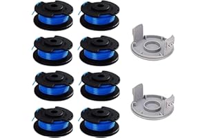 TURMIN Bobine Fil Coupe Bordure pour Ryobi 18v 24v 40v Bobine de Rechange 0,065 Pouce Bobine de Fil Debroussailleuse Compatible avec Ryobi One + AC14RL3A,8 Bobines + 2 Capuchons de Coupe