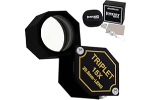 DANOPLUS 15x Ingrandire Gioielli Loupe 20,5mm Tripletta Lente Ottico Bicchiere Gemma Ingrandimento Strumento Gioielliere, Francobollo Filatelica, Moneta Numismatico, Acromatico Nero Esagonale Design