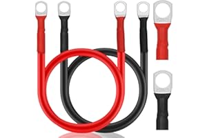 Elecoutek 2 Pcs Battery Cables 100cm, 12v Battery Leads 2 AWG 35mm² Red and Black Battery Inverter Cables with M10 Terminals Copper Jump Leads for Car, Auto, Truck, Motorcycle, Solar, Marine