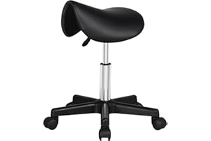 Yaheetech Sgabello a Sella con Ruote Regolabile in Altezza Sedia Estetista Trucco Girevole Ergonomico per Massaggio Salone Parrucchiere Nero