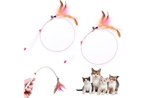 SHENGQIU 2pcs Interactive Cat Feather Wand with Bell - Indoor Catcher and Exerciser Stick for Cats and Kittens