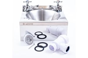 EZONE Commercial Kitchen Stainless Steel Wall Hand Wash Basin Sink with Cross Taps & Waste Kit