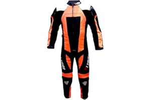 BI ESSE - Tuta da MINIMOTO per bambino in pelle e cordura professionale, completa di protezioni (Nero/Arancione, 3XS (4 anni))