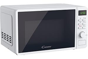 Candy Idea CMGA20SDLWLI Four Micro-ondes Gril 700W 20L Digital, Fonctions Gril et Décongélation, 8 Menus Auto, Cuisson Express, Plateau Tournant, 5 Niveaux de Puissance, Grille Métal, Blanc & Noir