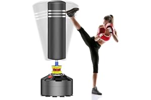 Moziel Sacco Boxe da Terra 175cm in Piedi con 12 Ventose, Ideale per Adulti MMA Karate Fitness Kickboxing (Base e Sacco Due Pacchi)