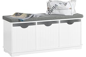 SoBuy Hallway Shoe Storage Bench with 3 Drawers - Shoe Rack with Seat Cushion, Removable Cushion - Perfect for Hallway, Living Room, Bedroom - White W100 x D36 x H46cm FSR30-W