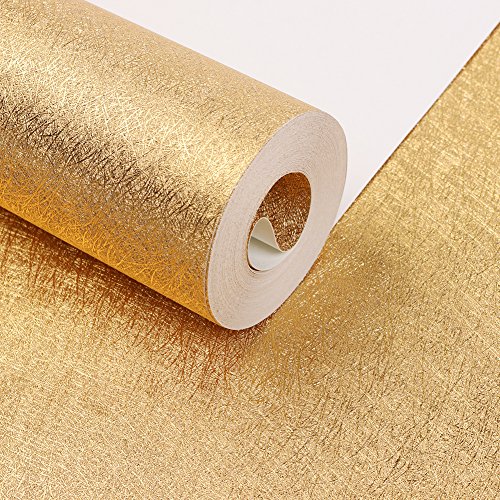 Luxus Gold Folie Tapete Wohnzimmer Schlafzimmer TV Hintergrund Wand, Decke Reflektierende gebürstet Gold Leaf Tapeten, lang 10 m * Breite 0,53 m (5 & # x33 a1;), Pure Tapete Golden