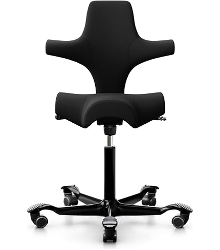 HAG Capisco 8106 Xtreme Poltrona da ufficio, ergonomica, con molla a gas standard, 200 mm, altezza seduta 47 - 65,5 cm, ruote morbide, (nero, Xtreme - EXR024, imbottitura blu navy