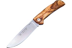 DON FILO Navaja Cudeman 389-JM Mini Pandora con hoja de acero Böhler N690Co de 8 cm y empuñadura de juma, olivo o nogal de 10 cm para Caza, Pesca, Supervivencia + Portabotellas Regalo (Olivo SIN funda)