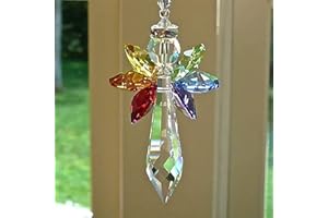 YEYERT Modern Rainbow Sun Catchers，Crystal Angel Chakra Suncatcher Car Charm Pendant for Auto Rear View Mirror Hanging Decoration Crystal Ball Prism Pendant Suncatcher Wedding Home Window Ornament