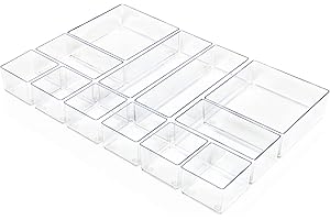 Lilly Things ANTIRUTSCH Schubladen Ordnungssystem (transparent) Schubladen Organizer Schubladeneinsatz Aufbewahrungsbox für Make-Up Kosmetik Schminktisch Schreibtisch Büro Bad Küche (12-teilig)