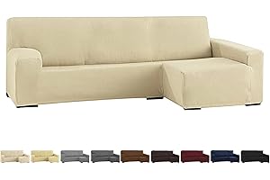 GFD - Funda de Sofá Chaise Long, Funda Protectora de Sofá Chaise Longue L de Tela Elástica Ajustable, Resistente Perros Gatos Mascotas (Beige, Derecha Visto de Frente)