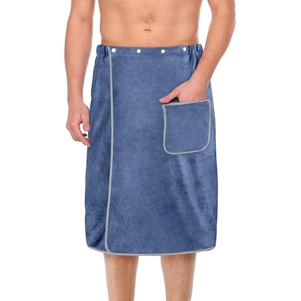 Jupe Serviette De Bain Pour Homme - Paréo Sauna Avec Poche Et Velcro - Léger, Séchage Rapide, Couleur Unie