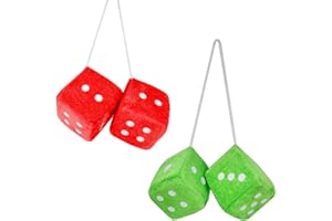 ROAR STRAWESOME [4 dés 2 paires de dés duveteux] dés rouges et verts rétro à suspendre pour rétroviseur de voiture (dés nostalgiques des années 80) pour rétroviseur) accessoires décoratifs à suspendre (lot de 2)