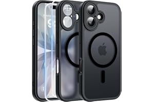 FLLAO Funda para iPhone 17, Compatible MagSafe, con 2 Piezas Protector de Pantalla Cristal Templado, [Protección de Cámara] Magnética Carcasa Translúcida Mate Trasera Fina Antigolpes, Negro