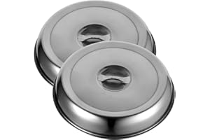 Kichvoe Metal Food Cloche 2pcs Stainless Steel Cheese Melting Dome Metal Food Dome Cover Round Steaming Basting Cover Lid for Outdoor& Indoor- 24CM Serving Food Cover