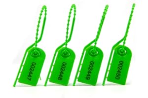 WUBAO 100 Security Tags Cable Ties Numbered Pull Tite Secure Anti-Tamper Seals Adjustable Length Plastic Label 210mm (Green)