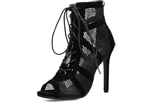 LITNERMIA Stivaletti da ballo da donna alla caviglia, per feste, performance e sala da ballo, con lacci, in rete, per balli latini