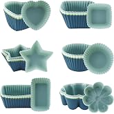 TOKSEO 24 Pieces Silicone Cupcake Moulds, 6 Types of Reusable Silicone Mould for Baking Cupcakes, Muffins, Pastries, Gelatin