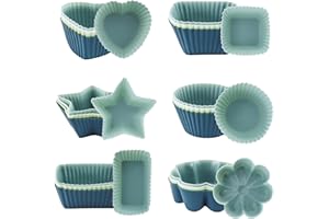 TOKSEO 24 moules à muffins en silicone, 6 types de moules réutilisables en silicone, moules à muffins avec revêtement anti-adhésif (4 couleurs)
