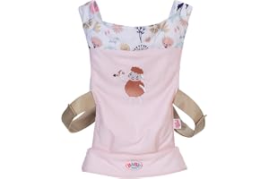 BABY född babybär, dockstöd för barn med 2 blickriktningar och justerbar rem i rosa med blomdetaljer lämplig för 36 och 43 cm dockor, 837917 Zapf Creation