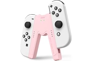 JINGDU Joy Con uchwyt do ładowania Nintendo Switch/OLED, wygodne ładowanie joysticka, kontroler do gier w kształcie litery V, ze wskaźnikami baterii, szybkie ładowanie podczas gry, różowy
