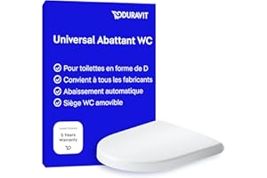 Duravit Univavo Abattant WC Compact, Abattant Toilette WC double système d'amortisseur de fermeture, Cuvette toilette avec Quick Release, Lunette WC forme de D, Cuvette WC fabriquée en UE, blanc
