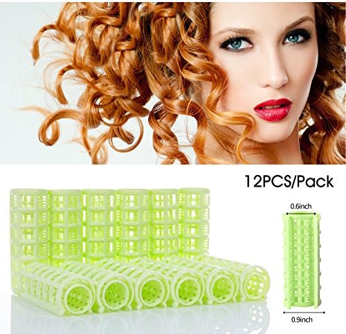 Yousha 12Pcs Plastic DIY Hair Styling Roller Curlers Clips Small Size for Women Ladies(20 x 70 mm, Green)