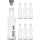 Afracam 250 ml Şeffaf İnce Belli Kapaklı Cam Şişe 250 cc Meşrubat Şişesi 6 Adet (Sentetik Tıpa)