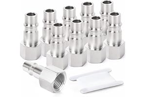 ERGAOBOY 10 Pezzi 1/4" Filettatura BSP Femmina Spina Aria Industriale in Acciaio, Accessori per Utensili Pneumatici Raccordi a Collegamento Rapido Tappi Pneumatici