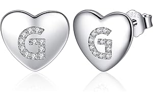 Jrêveinfini Lettera A-Z - Orecchini da donna in argento Sterling 925, con zirconia cubica, orecchini a forma di cuore, per bambine e bambine