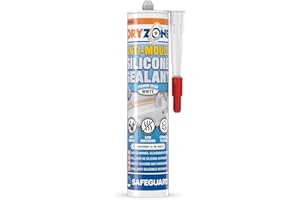 Dryzone Anti-Mould Silicone Sealant Premium Sanitary-Grade, Low VOC Sealant for Bathroom and Kitchen (White)