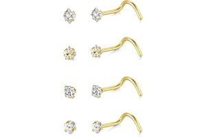 LAURITAMI 4 Pièces Piercing Nez, 20G Piercing Nez Acier Inoxydable Or Argent, L Spirale Droit Forme Percing Narine Bijoux de Percing pour Femme Homme